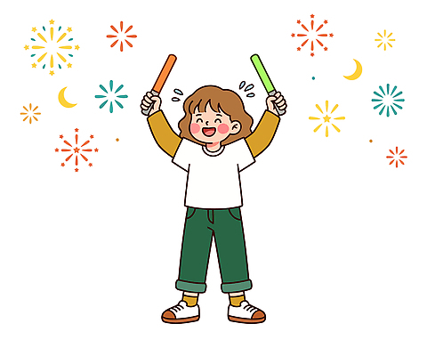 행복 어린이 일러스트 응원 기념 불꽃놀이 웃음 들기 이벤트 파티 축제 기쁨 축하 즐거움 봉 응원봉 국내일러스트 AI파일 감정 컨셉 모션 놀이 표정 사람 파일형식 벡터