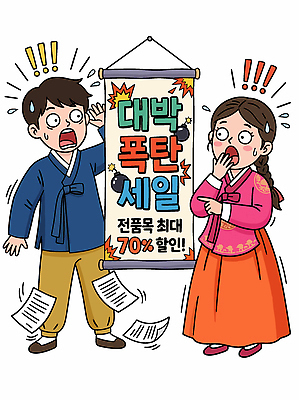 전통 여자 명절 남자 종이 일러스트 한국 사람 이벤트 쇼핑 세일 놀람 시장 소비 한복 고객 알림 코믹 국내일러스트 AI파일 한국전통 기념일 감정 아시아 표정 전통의상 파일형식 벡터 나라
