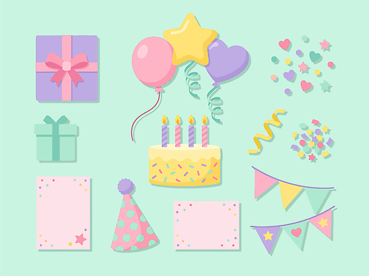 모자 기념일 별 일러스트 초 선물 이벤트 장식 세트 상자 파티 케이크 하트 축하 생일 풍선 색종이 플랫레이 국내일러스트 AI파일 자연요소 모양 잡화 종이 컨셉 디저트 플랫 파일형식 벡터 음식