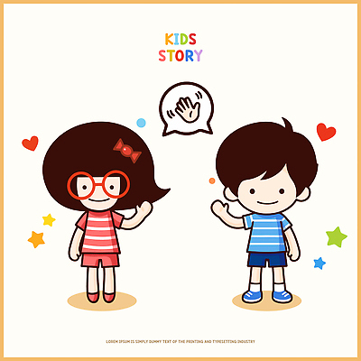 캐릭터 디자인 어린이 일러스트 대화 사랑 웃음 손짓 친구 인사 즐거움 그림 소통 긍정적 상호작용 국내일러스트 AI파일 감정 컨셉 관계 모션 표정 말하기 사람 예절 파일형식 벡터