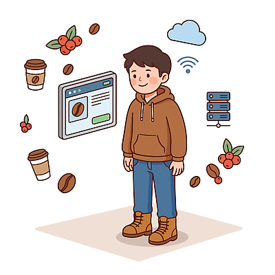 디자인 남자 커피 일러스트 기술 일상 컵 홈페이지 자료 원두 온라인 클라우드서비스 서버 사용자 국내일러스트 AI파일 식기 음료 사람 라이프 서비스 파일형식 벡터 생활
