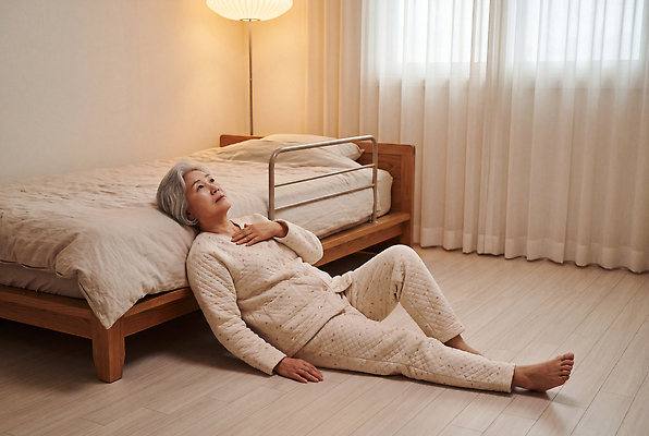 JPG 편집이미지 노년 조명 바닥 일상 생활 건강관리 기댐 방 고통 침대 가슴통증 낙상 넘어짐 의료성형뷰티 편집실사 감정 가구 모션 건강 관리 성인 라이프 사건 CG 파일형식 생활용품 사람 오브젝트