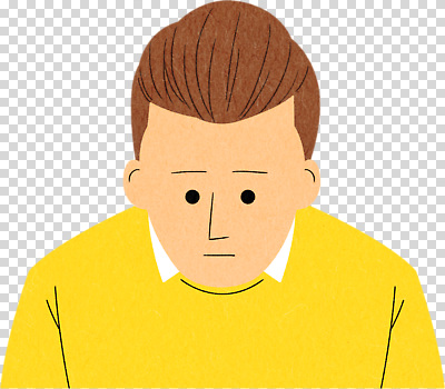 편집이미지 캐릭터 응시 남자 생각 표정 노란색 머리카락 투명 아래 스웨터 집중 긴장 PNG 시선 감정 컬러 컨셉 상의 사람 머리 방향 위치 파일형식 옷 신체부위