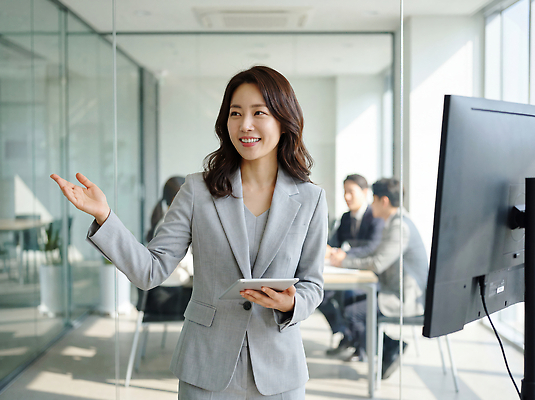 JPG 편집이미지 여자 회의 협력 이야기 대화 손짓 사무실 듣기 정보 비즈니스우먼 발표 전문직 군중 프레젠테이션 공유 의료성형뷰티 편집실사 AI인물포토 AI콘텐츠 직업 비즈니스 모션 말하기 사람 직장인 CG 파일형식 AI포토