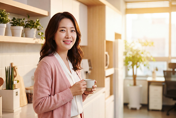JPG 편집이미지 여자 화분 커피 협력 웃음 빛 사무실 마시기 비즈니스우먼 커피잔 오브젝트 오후 의료성형뷰티 편집실사 AI인물포토 AI콘텐츠 음료 비즈니스 모션 잔 표정 사람 직장인 CG 파일형식 AI포토 직업 식기