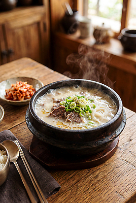 JPG 편집이미지 그릇 탁자 반찬 육류 요리 숟가락 식사 면류 뜨거움 맛 레시피 국물 설렁탕 편집실사 AI포토 AI콘텐츠 식기 한식 음식 가구 컨셉 식재료 수저 CG 탕 파일형식 생활용품 오브젝트