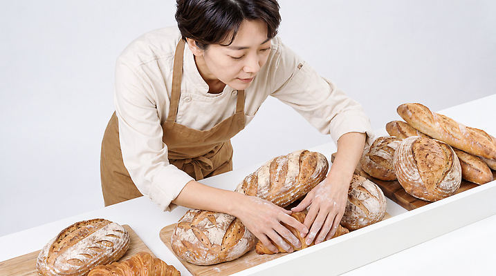 JPG 편집이미지 손 여자 빵 재료 요리 앞치마 빵집 작업 제조 크루아상 만들기 제빵 정리 브레드 제빵사 의료성형뷰티 편집실사 AI인물포토 AI콘텐츠 직업 음식 모션 사람 신체부위 제과제빵 상점 CG 파일형식 AI포토