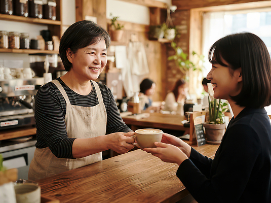 JPG 편집이미지 노년 할머니 커피 음료 대화 미소 여러명 카페 만남 분위기 편안함 고객 서비스 바리스타 주문 실버취업 의료성형뷰티 편집실사 AI인물포토 AI콘텐츠 직업 여자 다수 컨셉 표정 말하기 사람 성인 상점 구직 감각 CG 파일형식 AI포토 모션