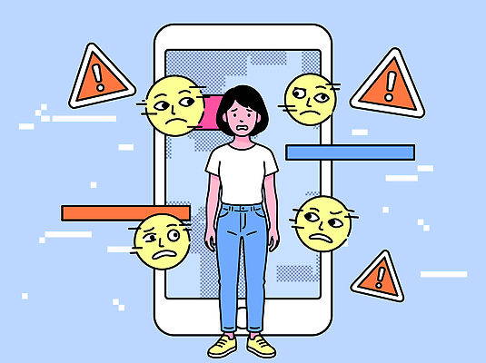 일러스트 스트레스 기술 대화 사람 스마트폰 디지털 스크린 슬픔 사회 불안 문제 이모티콘 심리 소통 인터넷보안 정보보호 현상 현실 디지털범죄 국내일러스트 AI파일 감정 컨셉 말하기 핸드폰 스마트기기 범죄 보호 보안 공동체 파일형식 벡터 모션 안전 전자제품