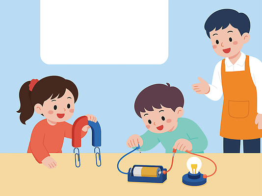 학생 교육 어린이 과학 일러스트 전구 교실 수업 실험 학습 교사 전선 가르침 전기에너지 즐거움 클립 과학교육 자석 방법 흥미 국내일러스트 AI파일 직업 감정 컨셉 학교 사람 에너지 파일형식 벡터