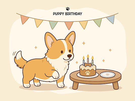 동물 행복 일러스트 초 장식 반려동물 파티 걷기 귀여움 케이크 축하 깃발 생일 개 강아지 즐거움 생일축하 좋음 국내일러스트 AI파일 기념일 감정 컨셉 포유류 모션 디저트 이벤트 파일형식 벡터 음식