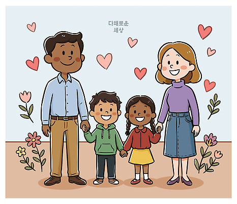 여자 남자 꽃 행복 어린이 일러스트 가족 함께함 따뜻함 사랑 웃음 부모 손잡기 기쁨 하트 다문화 국내일러스트 AI파일 모양 식물 감정 컨셉 관계 모션 표정 사람 사회이슈 파일형식 벡터