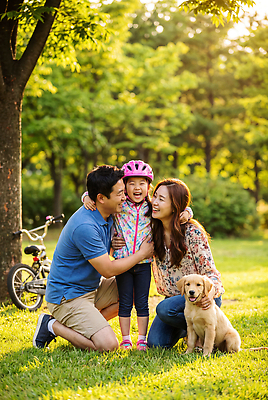 JPG 나무 편집이미지 공원 어린이 가족 놀이 웃음 초원 부모 자전거 강아지 헬멧 즐거움 의료성형뷰티 편집실사 AI인물포토 AI콘텐츠 식물 공공시설 감정 관계 표정 사람 반려동물 바이크 개 보호장비 CG 파일형식 AI포토 동물 육상교통 포유류 장비 시설 교통수단 교통