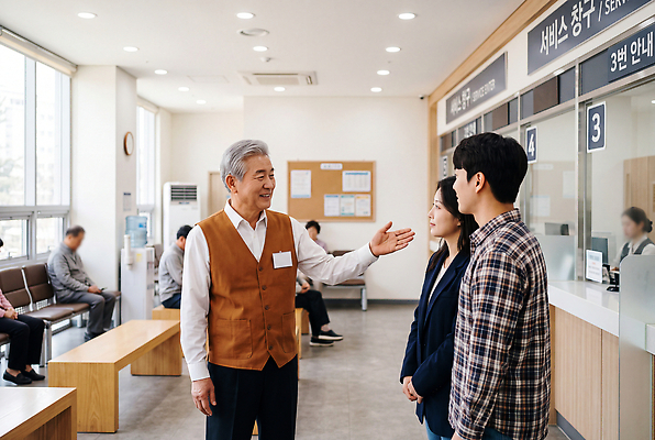 JPG 편집이미지 여자 노년 남자 안내 대화 여러명 정보 고객 직원 서비스 은행 상담 안내원 방문 소통 요청 상담창구 의료성형뷰티 액티브시니어 편집실사 AI인물포토 AI콘텐츠 직업 다수 컨셉 말하기 사람 성인 실버라이프 CG 파일형식 AI포토 라이프스타일 모션 생활