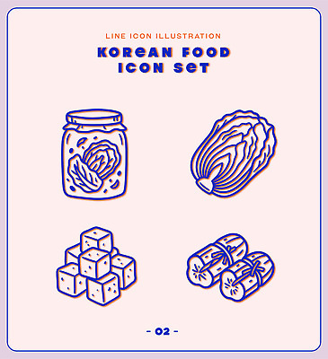 전통 한식 음식 채소 라인일러스트 일러스트 재료 김치 한국 요리 세트 깍두기 배추 오이소박이 오이김치 국내일러스트 AI파일 아시아 파일형식 벡터 나라