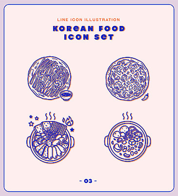 전통 한식 음식 라인일러스트 일러스트 반찬 한국 요리 세트 식사 된장찌개 국물 김치전 부대찌개 파전 국내일러스트 AI파일 아시아 전 찌개 부침개 파일형식 벡터 나라
