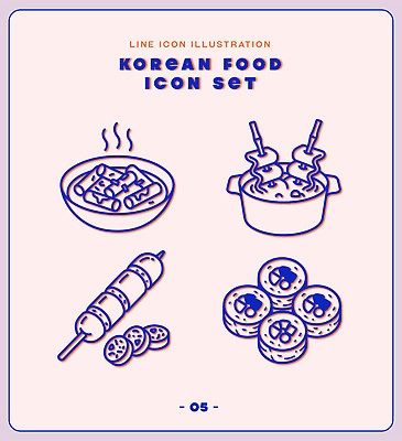 전통 한식 음식 라인일러스트 일러스트 한국 요리 꼬치 어묵 떡볶이 김밥 순대 국내일러스트 AI파일 아시아 분식 파일형식 벡터 나라