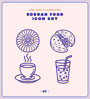 한국문화 문화 음료 한식 음식 라인일러스트 일러스트 한국 종류 요리 세트 약과 호떡 국내일러스트 AI파일 동양문화 아시아 전통음식 겨울간식 파일형식 벡터 전통 나라 디저트