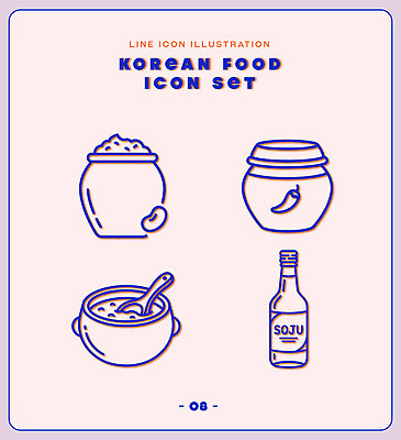 음료 한식 음식 라인일러스트 일러스트 한국 식사 된장 고추장 찌개 소주 국내일러스트 AI파일 아시아 주류 양념 파일형식 벡터 나라