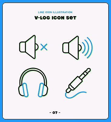 음악 일러스트 세트 헤드폰 스피커 소리 장비 전선 블로그 소셜네트워크 음소거 국내일러스트 AI파일 음향기기 문화예술 파일형식 벡터 전자제품