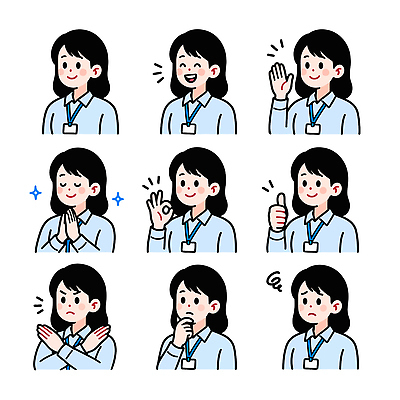 여자 행복 얼굴 일러스트 표정 일상 놀람 기쁨 슬픔 인사 비즈니스우먼 OK X 걱정 감사 따봉 반응 승인 국내일러스트 AI파일 알파벳 감정 비즈니스 사람 손짓 라이프 신체부위 엄지손가락 예절 최고 직장인 파일형식 벡터 직업 영어 손가락 모션 생활 문자 손