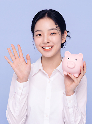 JPG 편집이미지 여자 행복 돈 미소 웃음 손짓 금융 동전 저축 저금통 자산관리 재정 의료성형뷰티 편집실사 AI인물포토 AI콘텐츠 감정 모션 표정 사람 경제 재산 CG 파일형식 AI포토