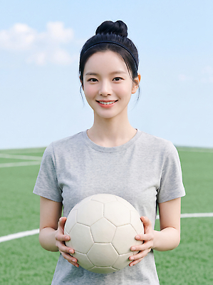 JPG 편집이미지 여자 스포츠 티셔츠 축구공 하늘 미소 잔디 야외 운동 촬영 축구 운동장 풀 축구장 체육 의료성형뷰티 편집실사 AI인물포토 AI콘텐츠 풋살 식물 셔츠 공 축구용품 스포츠시설 표정 건강 사람 구기 공간 CG 파일형식 AI포토 스포츠용품 상의 시설 옷 오브젝트