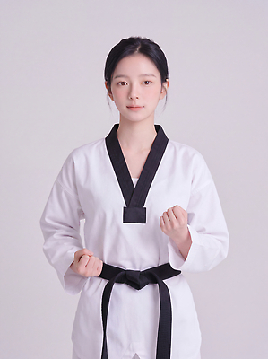 JPG 편집이미지 옷 여자 포즈 표정 도복 운동 주먹 무도 집중 연습 태권도 태권도복 검은띠 의료성형뷰티 편집실사 AI인물포토 AI콘텐츠 스포츠용품 스포츠 컨셉 모션 건강 사람 격투기 끈 CG 파일형식 AI포토 오브젝트