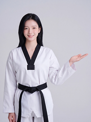JPG 전신 편집이미지 여자 스포츠 기술 도복 미소 운동 무도 연습 태권도 태권도복 검은띠 의료성형뷰티 편집실사 AI인물포토 AI콘텐츠 옷 스포츠용품 표정 건강 사람 격투기 끈 CG 파일형식 AI포토 오브젝트