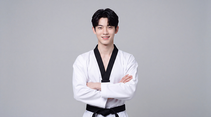 JPG 편집이미지 남자 스포츠 포즈 기술 표정 도복 서기 미소 운동 팔짱 무도 연습 태권도 태권도복 태권도선수 검은띠 의료성형뷰티 편집실사 AI인물포토 AI콘텐츠 옷 스포츠용품 모션 운동선수 건강 사람 격투기 끈 CG 파일형식 AI포토 오브젝트