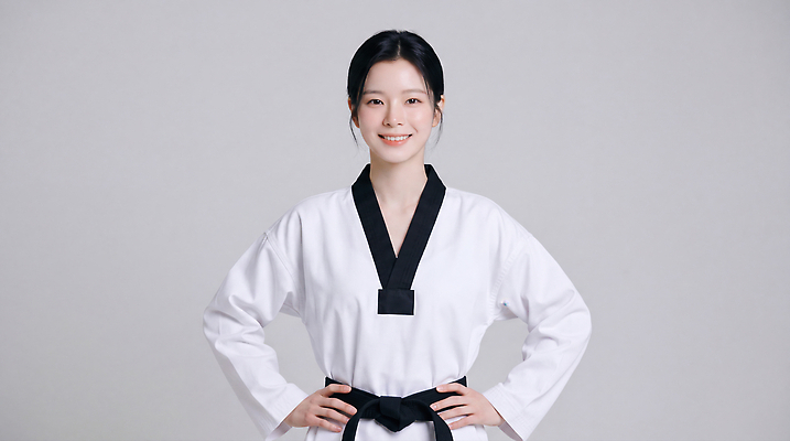 JPG 편집이미지 전통 여자 스포츠 포즈 도복 웃음 운동 연습 태권도 체육관 태권도복 화합 검은띠 의료성형뷰티 편집실사 AI인물포토 AI콘텐츠 옷 스포츠용품 표정 건강 사람 격투기 끈 CG 파일형식 AI포토 오브젝트