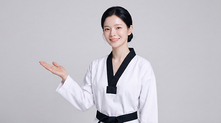 JPG 편집이미지 여자 포즈 안내 기술 도복 손짓 운동 무도 연습 태권도 태권도복 검은띠 주목 의료성형뷰티 편집실사 AI인물포토 AI콘텐츠 옷 스포츠용품 스포츠 모션 건강 사람 격투기 끈 CG 파일형식 AI포토 오브젝트