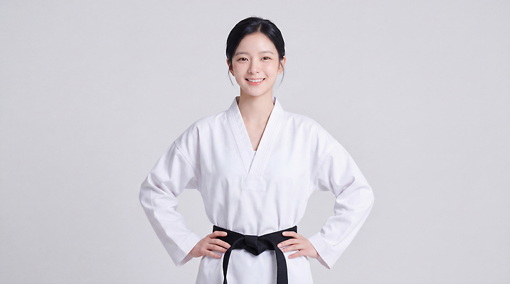 JPG 편집이미지 여자 스포츠 포즈 기술 미소 운동 경쟁 연습 태권도 태권도복 유도 유도복 검은띠 의료성형뷰티 편집실사 AI인물포토 AI콘텐츠 스포츠용품 컨셉 표정 건강 도복 사람 격투기 끈 CG 파일형식 AI포토 옷 오브젝트