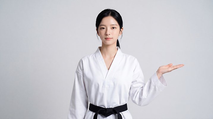 JPG 편집이미지 여자 스포츠 포즈 기술 도복 운동 격투기 무도 집중 연습 태권도 태권도복 검은띠 의료성형뷰티 편집실사 AI인물포토 AI콘텐츠 옷 스포츠용품 컨셉 건강 사람 끈 CG 파일형식 AI포토 오브젝트