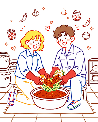 전통 여자 남자 문화 음식 장갑 일러스트 재료 가족 반찬 집안 김치 한국 함께함 요리 즐거움 배추 매움 만들기 발효 김장 김치속 국내일러스트 AI파일 잡화 감정 아시아 한식 컨셉 채소 관계 모션 실내 사람 맛 파일형식 벡터 나라 내부