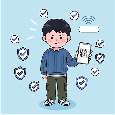 디자인 인터넷 일러스트 모바일 기술 소년 일상 스마트폰 디지털 스크린 정보 어플리케이션 확인 서비스 그림 소통 QR코드 인증 국내일러스트 AI파일 남자 어린이 컨셉 라이프 핸드폰 스마트기기 파일형식 벡터 사람 생활 전자제품