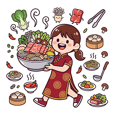 전통 그릇 행복 문화 어린이 음식 채소 일러스트 재료 육류 이야기 요리 소녀 주방 요리사 식사 버섯 면류 양념 국수 다과 마라탕 국내일러스트 AI파일 직업 식기 여자 감정 식재료 디저트 사람 중식 파일형식 벡터 마라