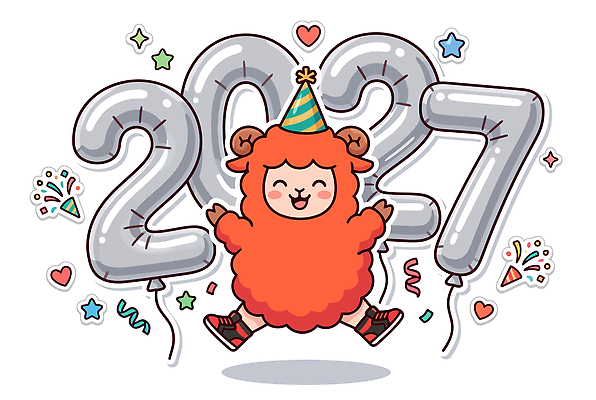 동물 캐릭터 모자 디자인 별 일러스트 새해 기념 장식 파티 축하 양 생일 즐거움 풍선 2027년 국내일러스트 AI파일 자연요소 잡화 기념일 감정 컨셉 포유류 이벤트 연도 파일형식 벡터