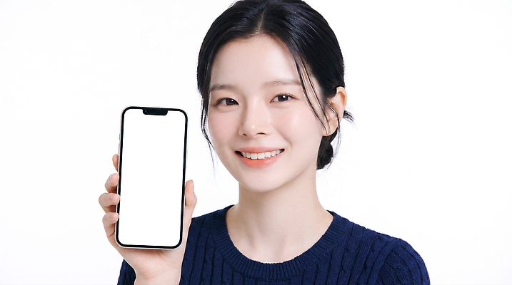 JPG 편집이미지 포즈 밝음 미소 사람 일상 스마트폰 핸드폰 스크린 장비 흰색 소통 의료성형뷰티 편집실사 AI인물포토 AI콘텐츠 컬러 컨셉 표정 라이프 전자제품 스마트기기 CG 파일형식 AI포토 생활