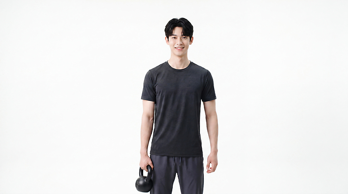 JPG 편집이미지 남자 티셔츠 바지 건강 웃음 운동복 운동 헬스 힘 헬스장 몸무게 웨이트트레이닝 연습 준비 케틀벨 의료성형뷰티 편집실사 AI인물포토 AI콘텐츠 옷 셔츠 하의 표정 사람 CG 파일형식 AI포토 상의