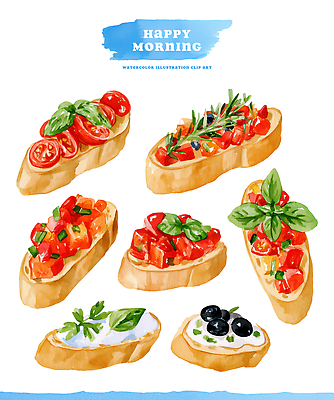 주간 식물 열매 유럽 빵 채소 식사 양념 파일형식 브루스케타 아침 요리 토마토 바질 올리브 허브 음식 소스 바게트 이탈리아 아침식사 신선 PSD 국내일러스트 일러스트