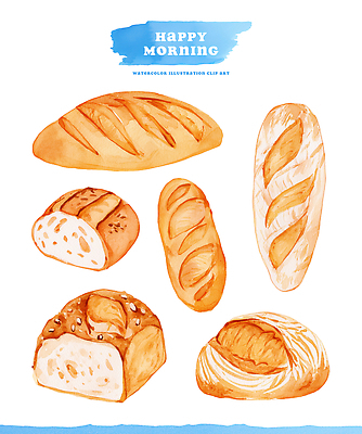 PSD 예술 음식 빵 일러스트 아침 수채화 식사 빵집 맛 아침식사 그림 제빵 부드러움 향 국내일러스트 주간 컨셉 제과제빵 상점 감각 파일형식 자연요소