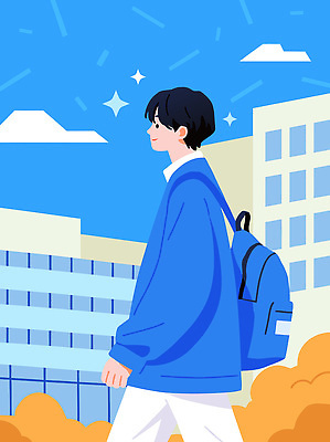 캐릭터 학생 디자인 백그라운드 가방 일러스트 청소년 하늘 거리 창조 사람 건물 파란색 햇빛 걷기 도시 국내일러스트 AI파일 건축물 잡화 컬러 모션 빛 파일형식 벡터 건축