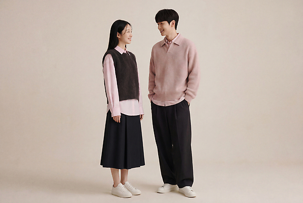 JPG 편집이미지 커플 여자 패션 남자 포즈 데이트 스튜디오 대화 웃음 캐주얼 편안함 의료성형뷰티 스타일 편집실사 AI인물포토 AI콘텐츠 옷 관계 표정 말하기 사람 감각 CG 파일형식 AI포토 모션
