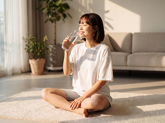자연요소 컨셉 사람 빛 운동 CG 파일형식 여자 물 햇빛 건강 포즈 휴식 편집이미지 편집실사 JPG 홈트레이닝 의료성형뷰티