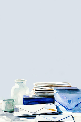 JPG 종이 백그라운드 일러스트 유리병 수채화 파란색 사무실 자료 기록 편지 편지지 오브젝트 문서 국내일러스트 AI일러스트 AI콘텐츠 컬러 비즈니스 병_용기 파일형식