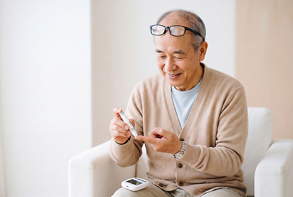 JPG 편집이미지 노년 남자 건강 관리 생활 소파 기계 검사 예방 당뇨병 측정기 혈당 의료성형뷰티 편집실사 AI인물포토 AI콘텐츠 의자 사람 성인 혈액 질병 CG 파일형식 AI포토 가구 의학 생활용품 오브젝트