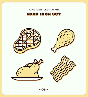 디자인 음식 일러스트 스테이크 요리 세트 치킨 그림 베이컨 먹거리 국내일러스트 AI파일 서양음식 돼지고기 닭고기요리 파일형식 벡터 육류 식재료