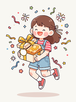 행복 별 어린이 일러스트 포장 선물 웃음 소녀 이벤트 장식 선물상자 달리기 기쁨 축하 즐거움 국내일러스트 AI파일 자연요소 여자 감정 컨셉 모션 표정 사람 상자 파일형식 벡터