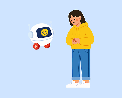 디자인 어린이 일러스트 미래 기술 웃음 소녀 친구 학습 귀여움 스마트 로봇 상호작용 AI_인공지능 국내일러스트 AI파일 여자 교육 컨셉 관계 표정 사람 파일형식 벡터